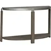 Sutton Demilune Sofa Table in Polished Metal & Bleached Sand Wood