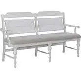 River Place Woven Panel Back Dining Bench in Distressed White Wood & Linen