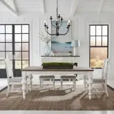 River Place 5-Piece Dining Set in Distressed White & Brown Wood