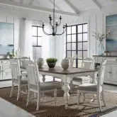 River Place 7-Piece Dining Set in Distressed White & Brown Wood