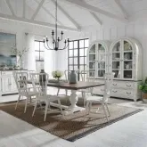 River Place 7-Piece Trestle Dining Set in Distressed White & Brown Wood