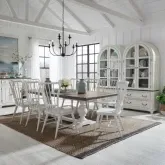 River Place 9-Piece Trestle Dining Set in Distressed White & Brown Wood