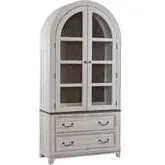 River Place Curio Cabinet in Distressed White, Brown & Seeded Glass