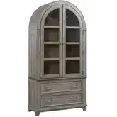 River Place Curio Cabinet in Distressed Gray & Brown Wood & Seed Glass