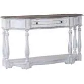 Magnolia Manor 56" Hall Console Table in Antique White & Weathered Brown