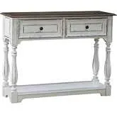 Magnolia Manor Hall Console Table in Antique White & Weathered Bark Wood