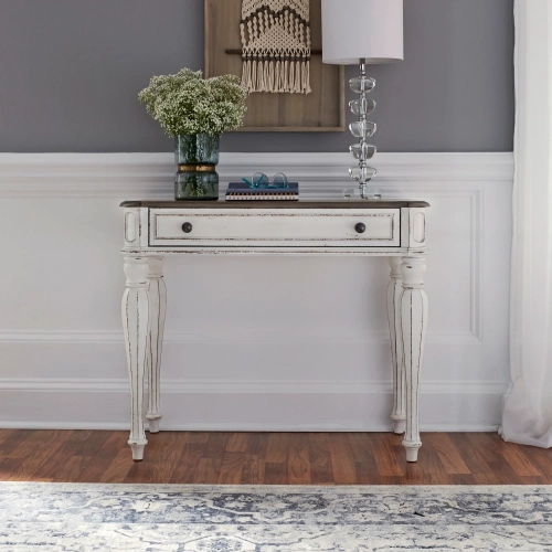 Magnolia Manor Vanity Desk Console in Antique White & Wood