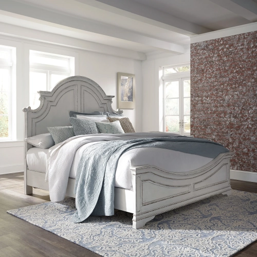 Magnolia Manor California King Panel Bed in Distressed Antique White Wood