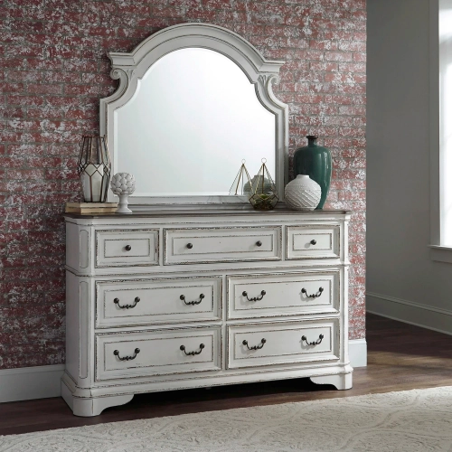 Magnolia Manor Dresser & Mirror Set in Antique White