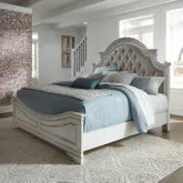 Magnolia Manor King Bed in Antique White & Tufted Chenille