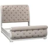 Magnolia Manor King Sleigh Bed in Antique White & Tufted Chenille