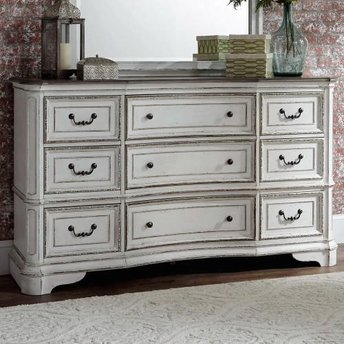 Magnolia Manor 9-Drawer Dresser in Antique White