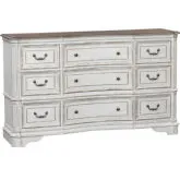 Magnolia Manor 9-Drawer Dresser in Antique White