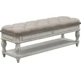 Magnolia Manor Bench in Ivory Chenille & Antique White