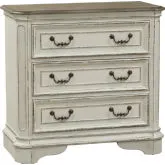 Magnolia Manor Bedside Chest with Charging Station in Antique White