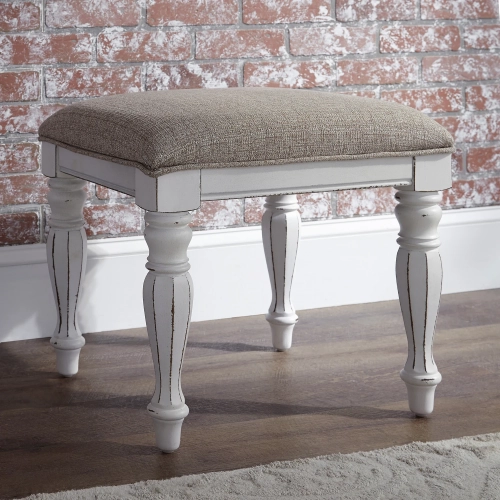 Magnolia Manor Bedroom Vanity Stool in Antique White & Chenille