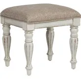Magnolia Manor Bedroom Vanity Stool in Antique White & Chenille