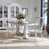 Magnolia Manor 5-Piece Double Pedestal Dining Set in Antique White & Brown