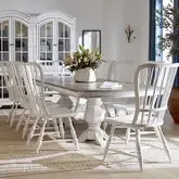 Magnolia Manor 9-Piece Double Pedestal Dining Set in Antique White & Brown