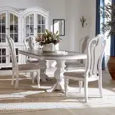 Magnolia Manor 5-Piece Double Pedestal Dining Set in Antique White & Brown