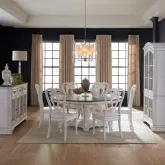 Magnolia Manor 7-Piece Pedestal Dining Set in Antique White & Weathered Brown