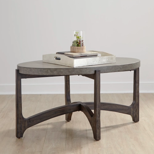 Cascade Oval Cocktail Table in Brushed Brown & Concrete