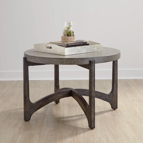 Cascade Round Cocktail Table in Brushed Brown & Concrete