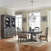 Paradise Valley 5-Piece Pedestal Dining Set in Brown Wood & Leatherette