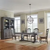 Paradise Valley 5-Piece Trestle Dining Set in Brown Wood & Leatherette