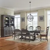 Paradise Valley 6-Piece Trestle Dining Set in Brown Wood & Leatherette