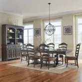 Paradise Valley 7-Piece Trestle Dining Set in Brown Wood & Leatherette