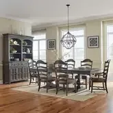Paradise Valley 7-Piece Trestle Dining Set in Brown Wood & Brown Leatherette