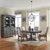 Paradise Valley 5-Piece Pedestal Dining Set in Brown Wood & Fabric