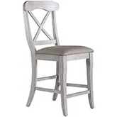 Ocean Isle X Back Counter Stool in Antique White & Gray Linen