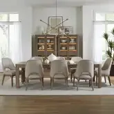 South Bend 9-Piece Dining Set in Burnished Wood & Neutral Fabric