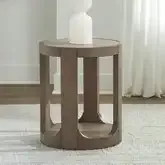 South Bend Round Chairside End Table in Burnished Clay Wood & Faux Concrete