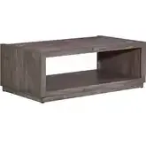 Modern Edge Coffee Cocktail Table with Casters in Caffe Brown Wood