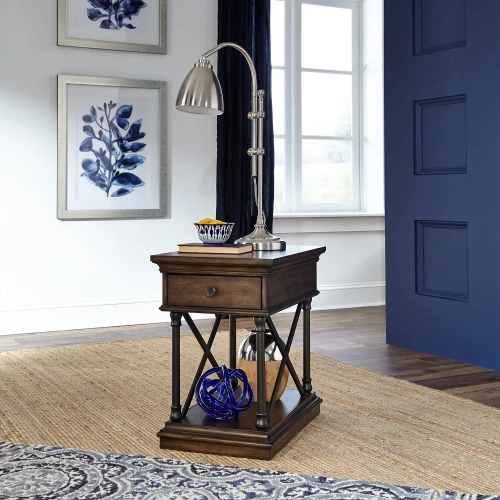 Tribeca Drawer Chair Side End Table in Cordovan Brown Wood