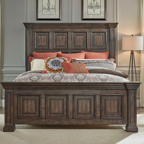 Big Valley Queen Panel Bed in Distressed Brownstone Wood