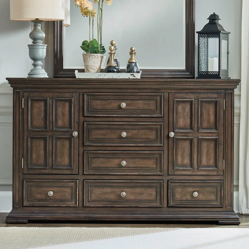 Big Valley 2-Door 6-Drawer Dresser in Distressed Brownstone Wood
