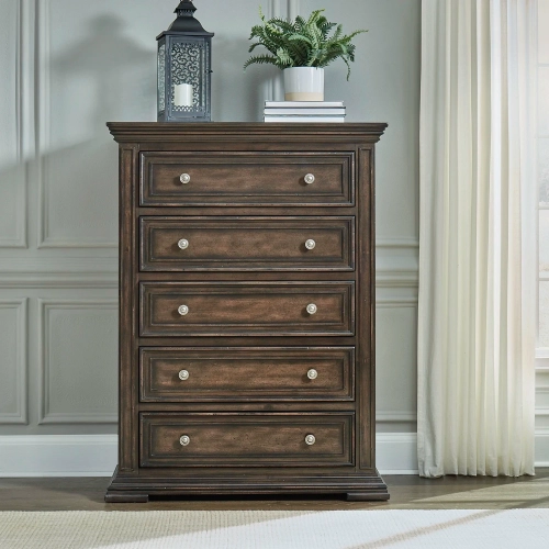 Big Valley 5-Drawer Chest in Distressed Brownstone Wood