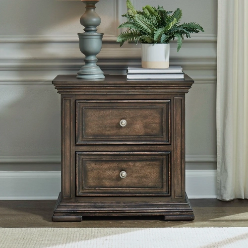 Big Valley Nightstand with Charging Station in Distressed Brownstone
