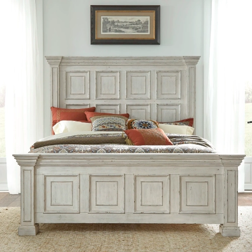 Big Valley King Panel Bed in Distressed Whitestone Wood