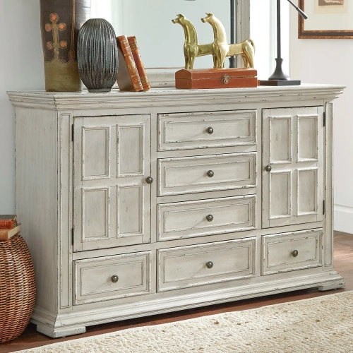Big Valley 2-Door 6-Drawer Dresser in Distressed Whitestone Wood