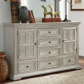 Big Valley 2-Door 6-Drawer Dresser in Distressed Whitestone Wood
