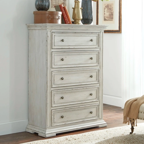 Big Valley 5-Drawer Chest in Distressed Whitestone Wood