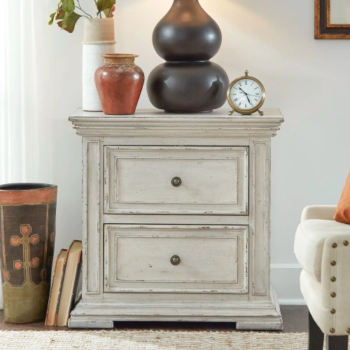 Big Valley Nightstand with Charging Station in Distressed Whitestone