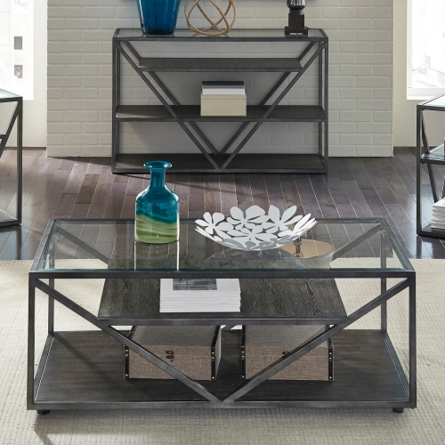 Arista Cocktail Table in Cobblestone Brown & Glass