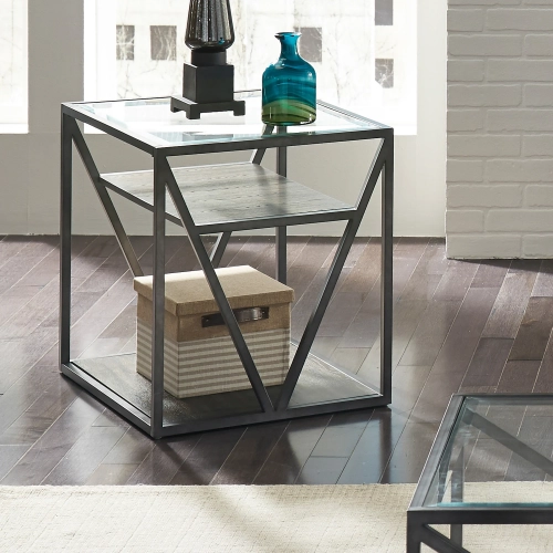 Arista End Table in Cobblestone Brown & Glass