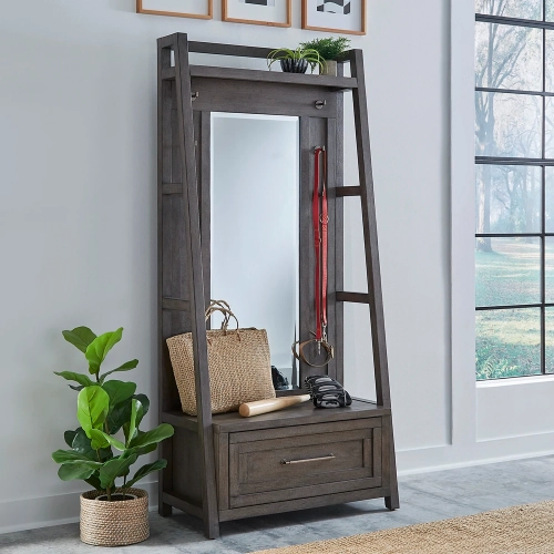Ocean Isle Hall Tree in Distressed Charcoal Gray Wood